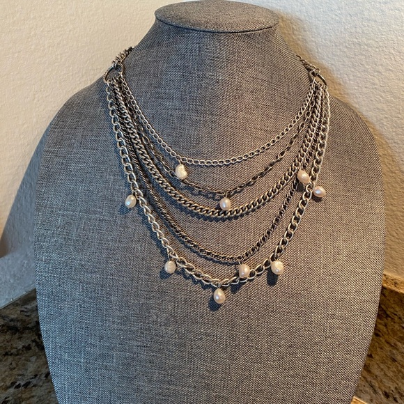 Stella & Dot Avery Pearl Silver Chain Necklace - Picture 2 of 5